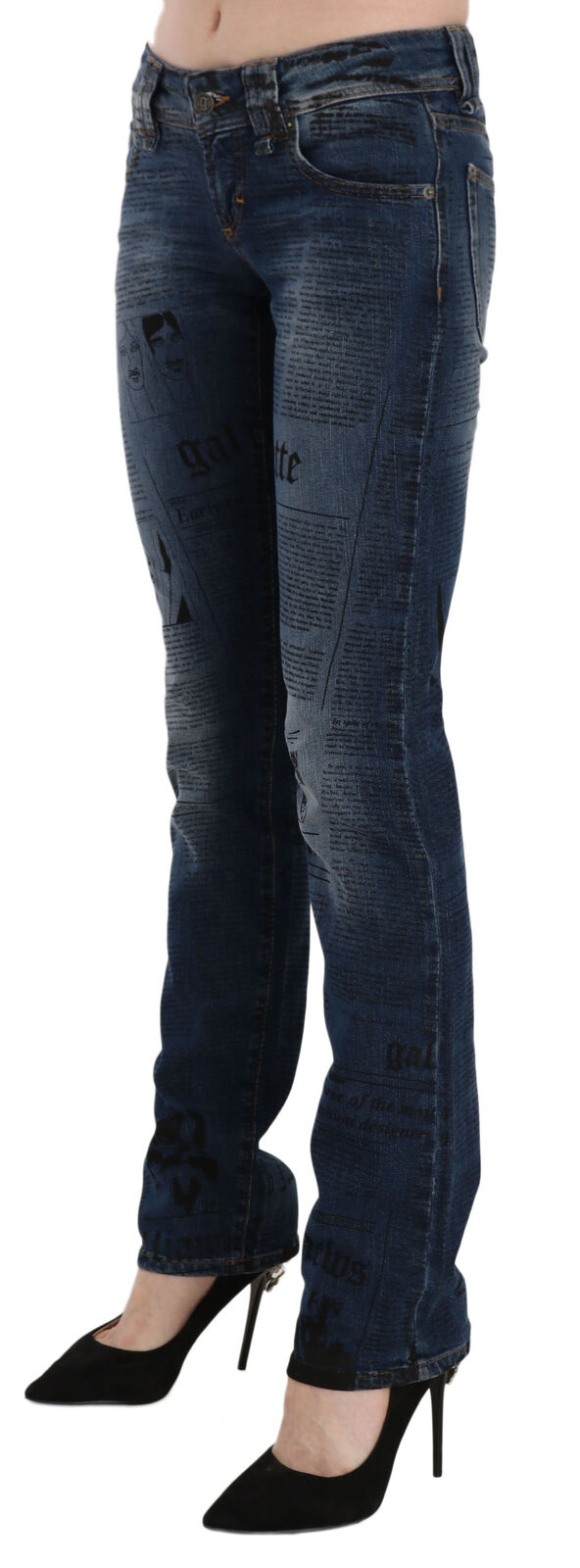 John Galliano Blue Newspaper Print Low Waist Skinny Denim Pants - ClickThatClicks 