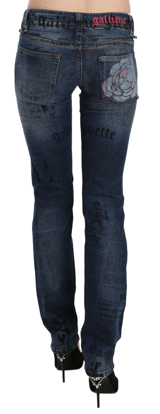 John Galliano Blue Newspaper Print Low Waist Skinny Denim Pants - ClickThatClicks 
