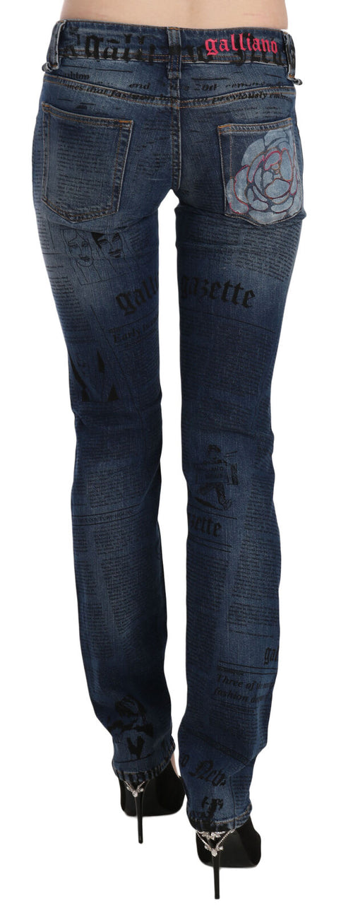 John Galliano Blue Newspaper Print Low Waist Skinny Denim Pants - ClickThatClicks 