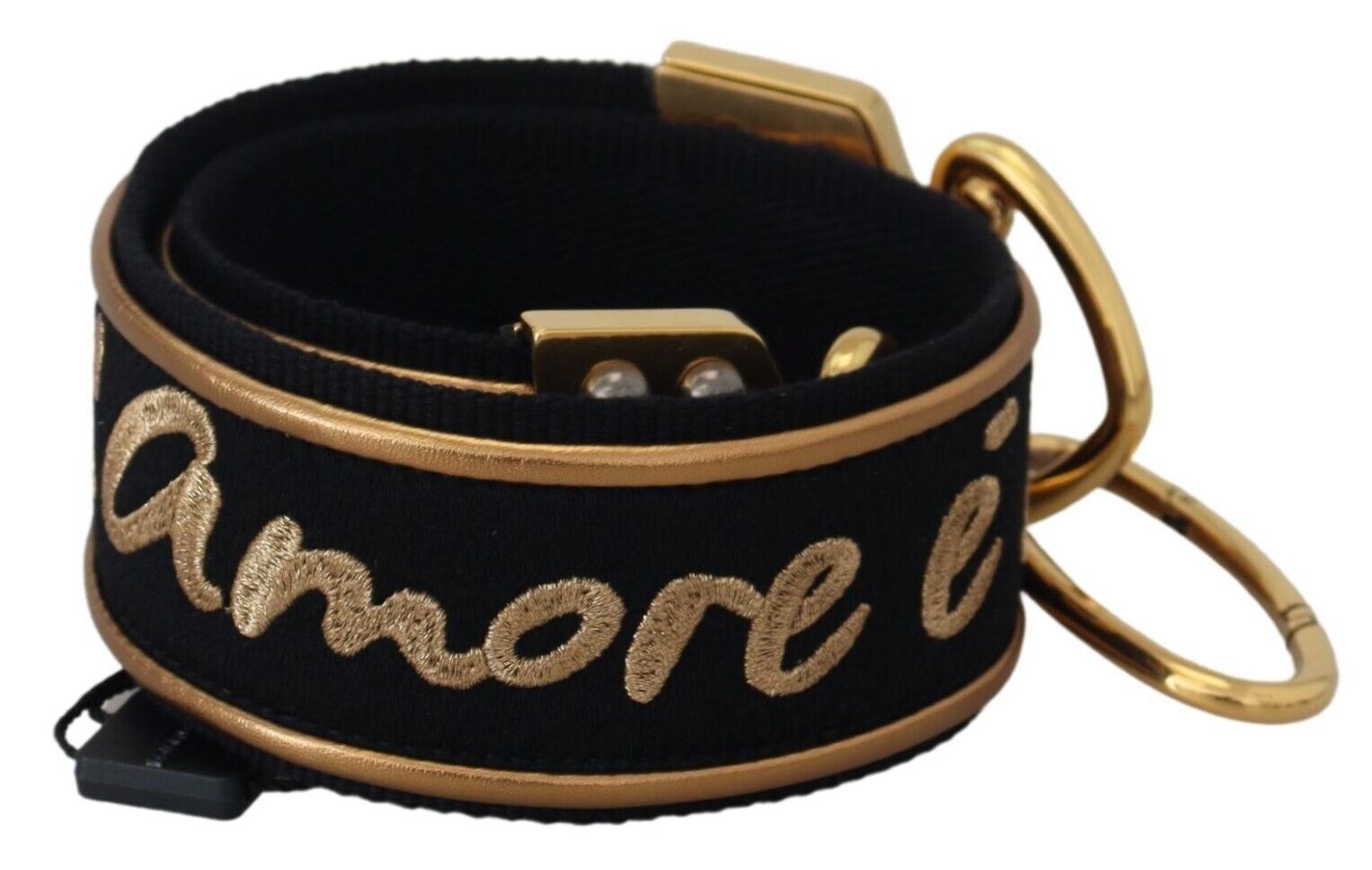 Dolce & Gabbana Black Gold Logo Print Brass Bag Shoulder Strap - ClickThatClicks 