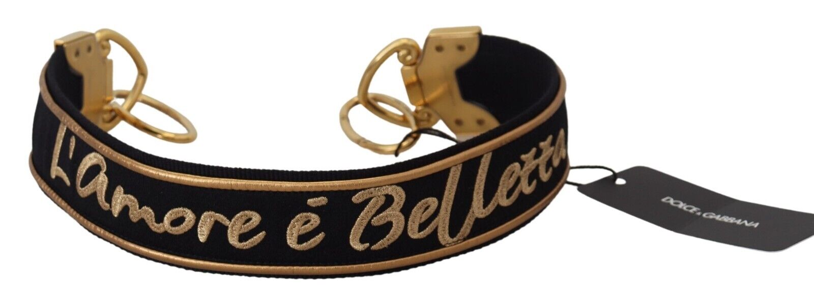 Dolce & Gabbana Black Gold Logo Print Brass Bag Shoulder Strap - ClickThatClicks 