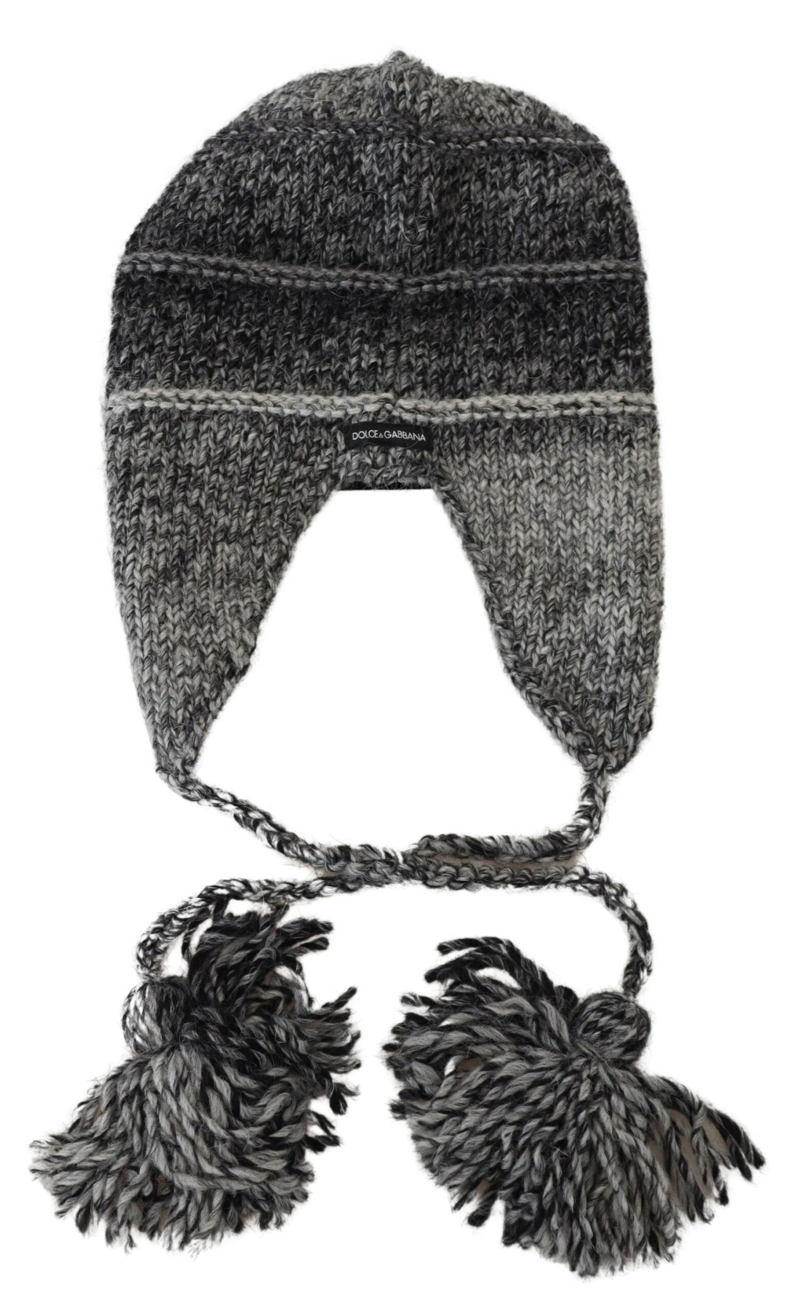 Dolce & Gabbana Gray Warm Fleece Ear Flaps Knit Beanie Hat - ClickThatClicks 
