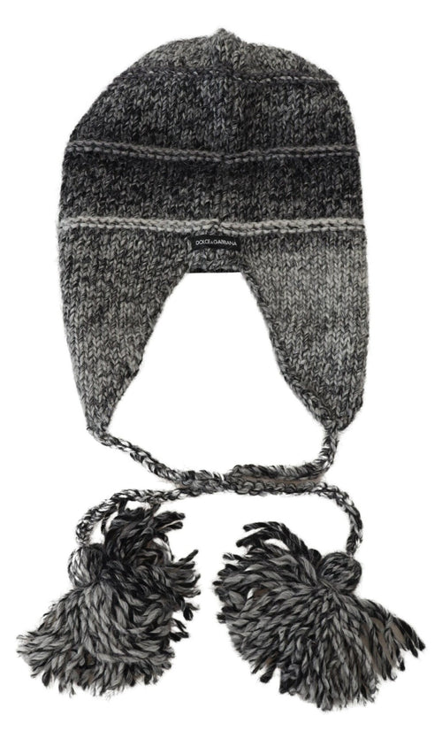 Dolce & Gabbana Gray Warm Fleece Ear Flaps Knit Beanie Hat - ClickThatClicks 