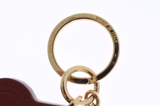 Dolce & Gabbana Brown Leather Miss SICILY Gold Finder Chain Keychain - ClickThatClicks 