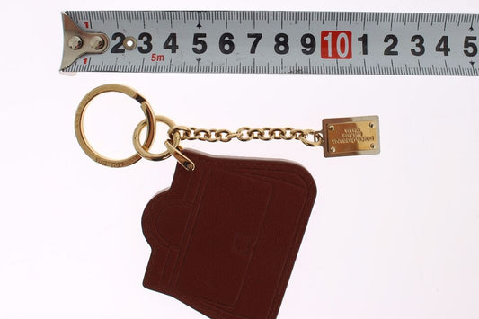 Dolce & Gabbana Brown Leather Miss SICILY Gold Finder Chain Keychain - ClickThatClicks 