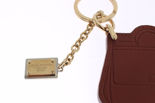 Dolce & Gabbana Brown Leather Miss SICILY Gold Finder Chain Keychain - ClickThatClicks 