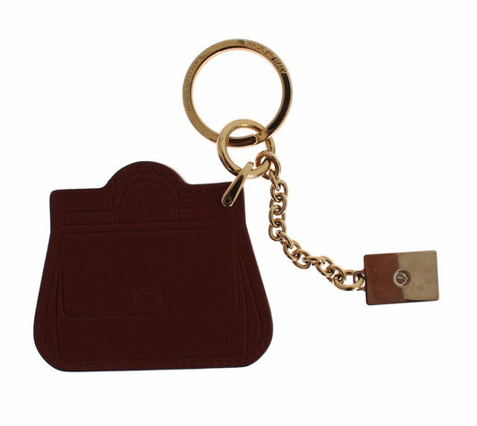 Dolce & Gabbana Brown Leather Miss SICILY Gold Finder Chain Keychain - ClickThatClicks 