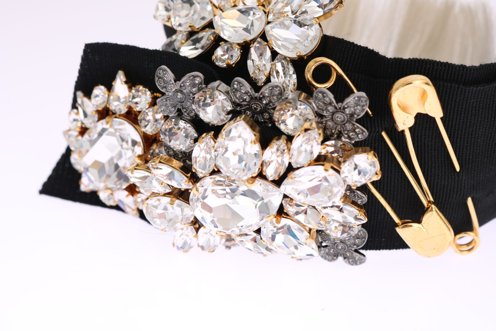 Dolce & Gabbana Black Crystal White Hair Parrucchiera Headband Diadem - ClickThatClicks 