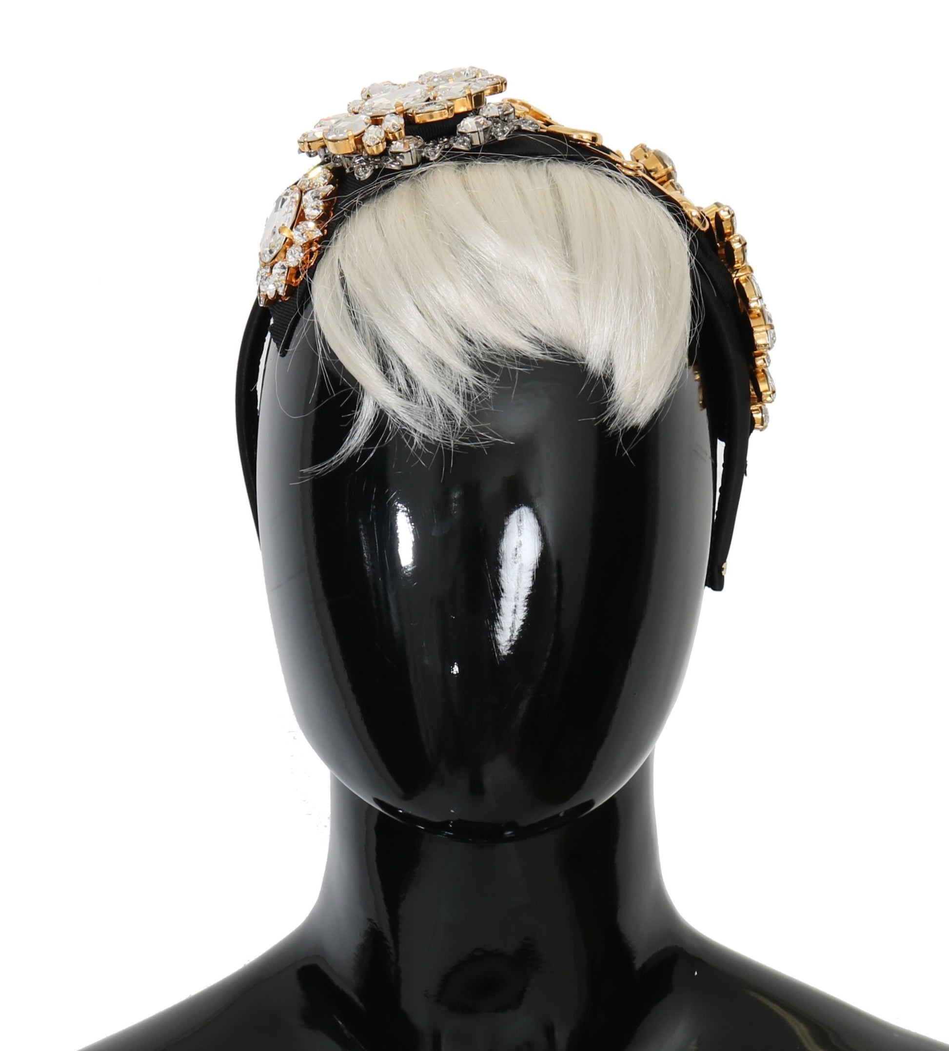 Dolce & Gabbana Black Crystal White Hair Parrucchiera Headband Diadem - ClickThatClicks 