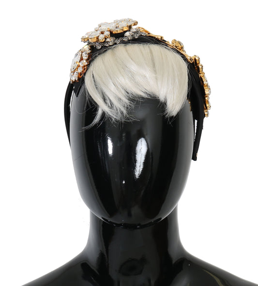 Dolce & Gabbana Black Crystal White Hair Parrucchiera Headband Diadem - ClickThatClicks 