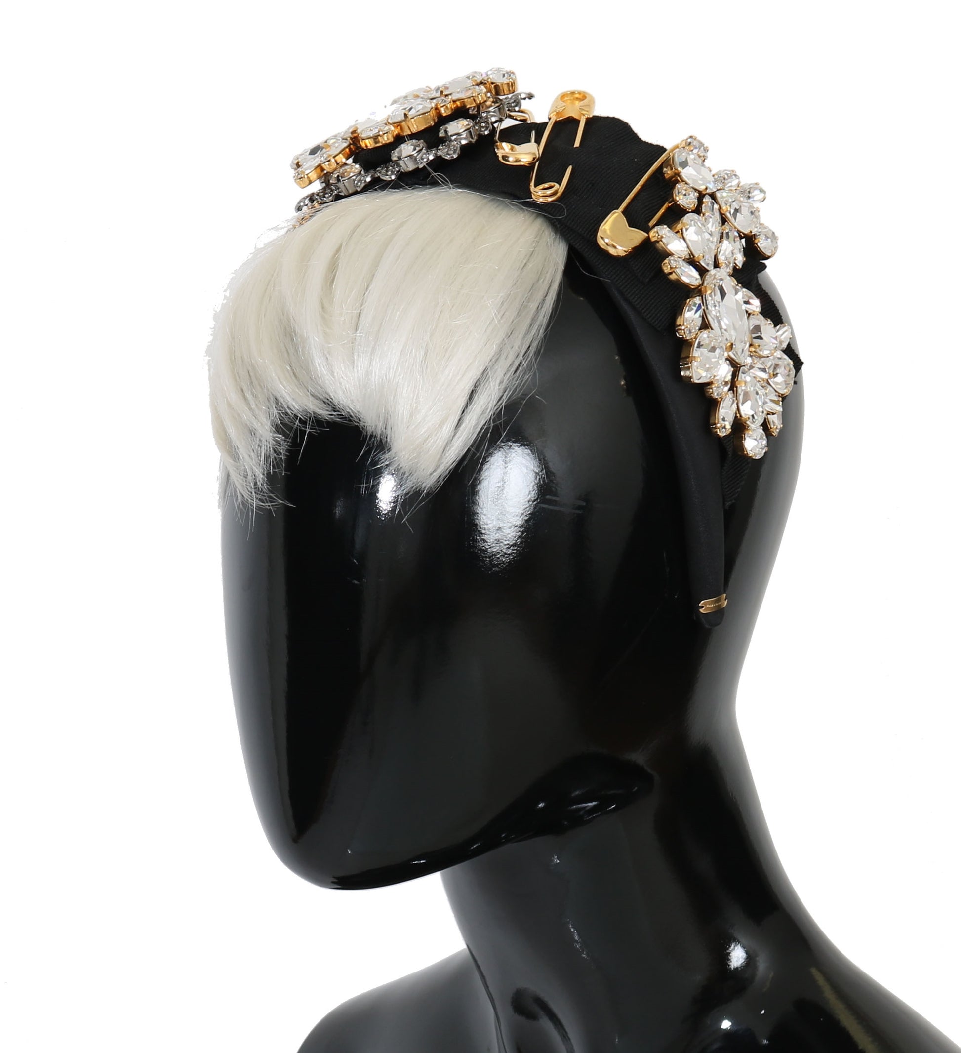 Dolce & Gabbana Black Crystal White Hair Parrucchiera Headband Diadem - ClickThatClicks 