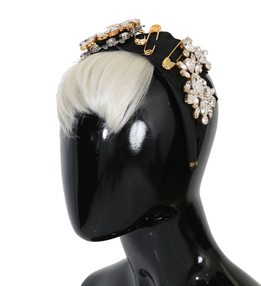 Dolce & Gabbana Black Crystal White Hair Parrucchiera Headband Diadem - ClickThatClicks 