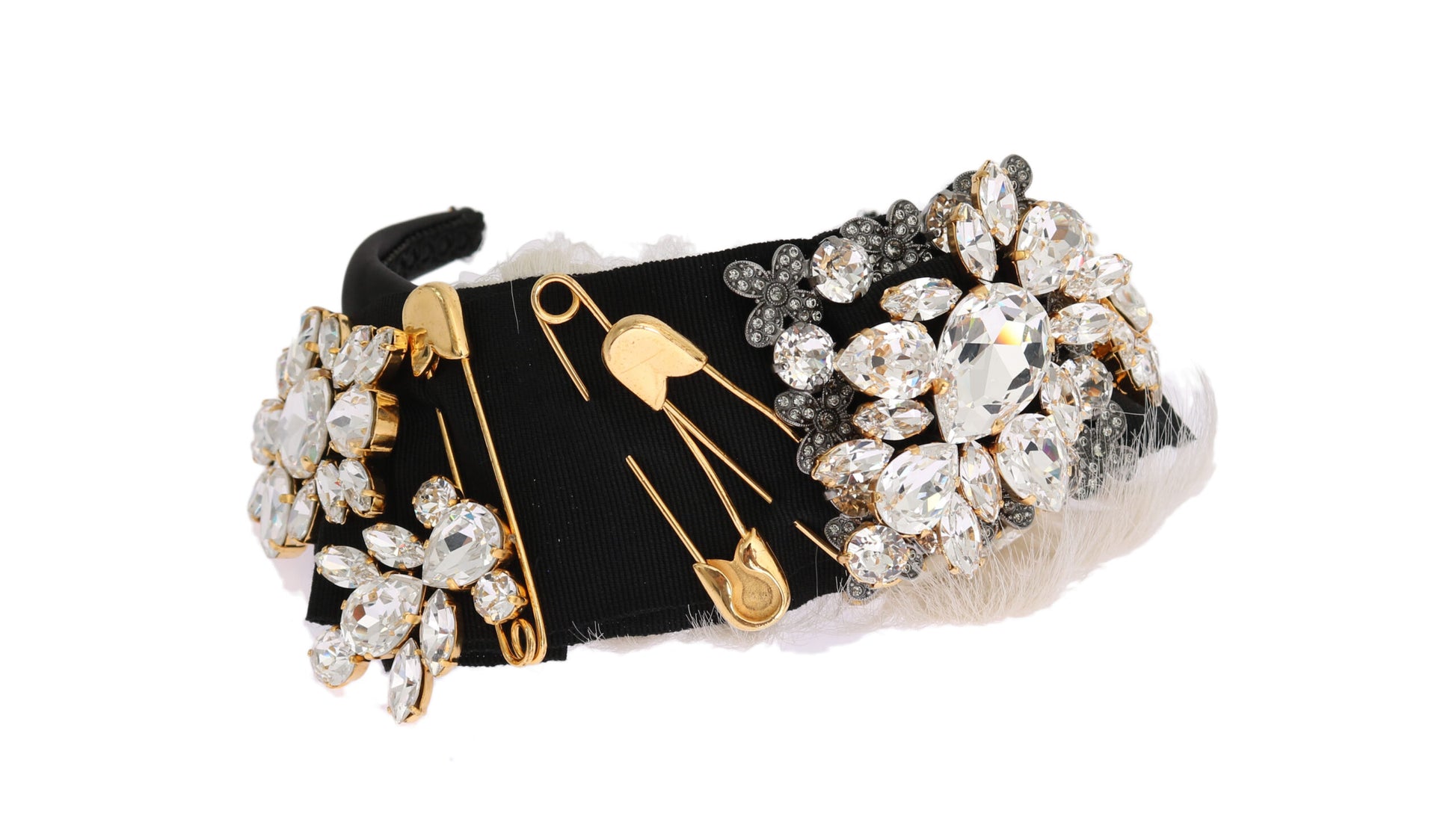 Dolce & Gabbana Black Crystal White Hair Parrucchiera Headband Diadem - ClickThatClicks 