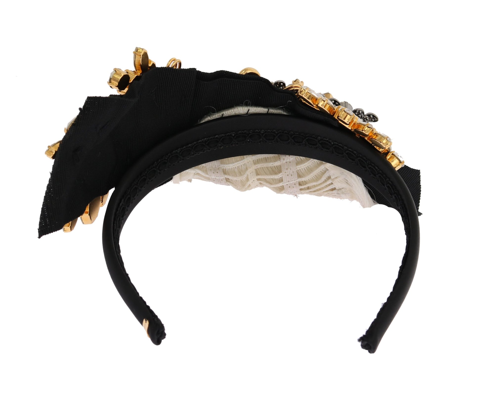 Dolce & Gabbana Black Crystal White Hair Parrucchiera Headband Diadem - ClickThatClicks 