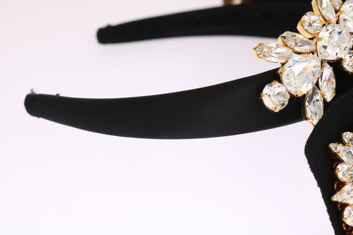 Dolce & Gabbana Black Crystal White Hair Parrucchiera Headband Diadem - ClickThatClicks 