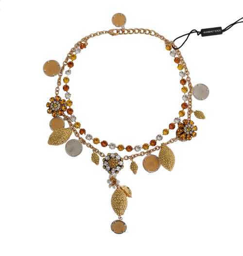 Dolce & Gabbana Gold Brass Crystal Logo Pineapple Statement Necklace - ClickThatClicks 