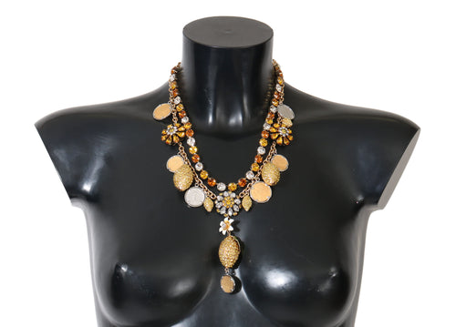 Dolce & Gabbana Gold Brass Crystal Logo Pineapple Statement Necklace - ClickThatClicks 