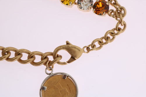 Dolce & Gabbana Gold Brass Crystal Logo Pineapple Statement Necklace - ClickThatClicks 