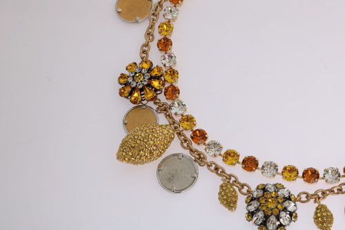 Dolce & Gabbana Gold Brass Crystal Logo Pineapple Statement Necklace - ClickThatClicks 