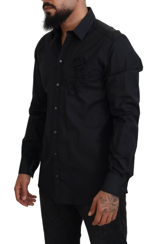 Dolce & Gabbana Black Roses Slim Fit Cotton Shirt - ClickThatClicks 