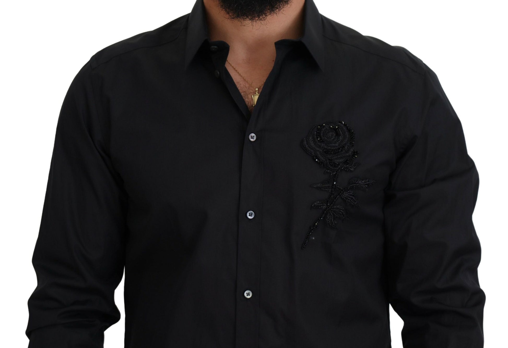 Dolce & Gabbana Black Roses Slim Fit Cotton Shirt - ClickThatClicks 