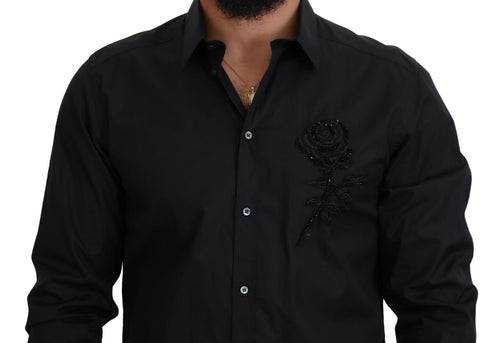 Dolce & Gabbana Black Roses Slim Fit Cotton Shirt - ClickThatClicks 