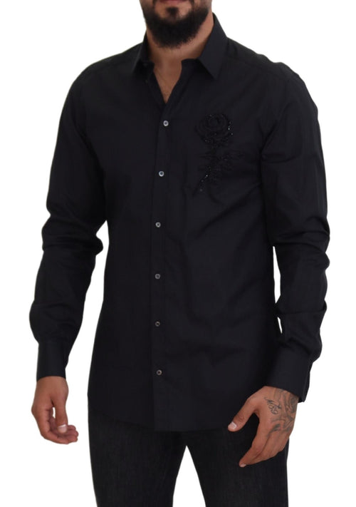 Dolce & Gabbana Black Roses Slim Fit Cotton Shirt - ClickThatClicks 