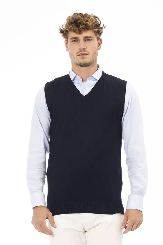 Alpha Studio Blue Viscose Men's V-neck Vest - ClickThatClicks 