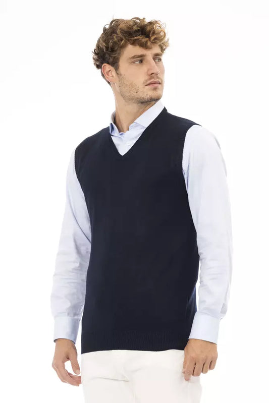 Alpha Studio Blue Viscose Men's V-neck Vest - ClickThatClicks 