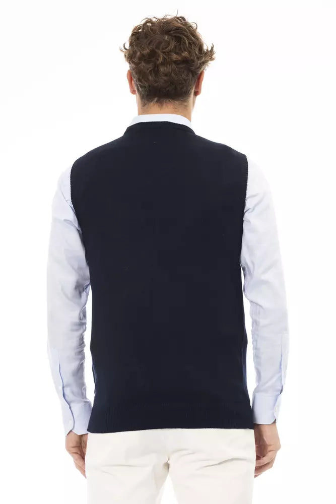 Alpha Studio Blue Viscose Men's V-neck Vest - ClickThatClicks 
