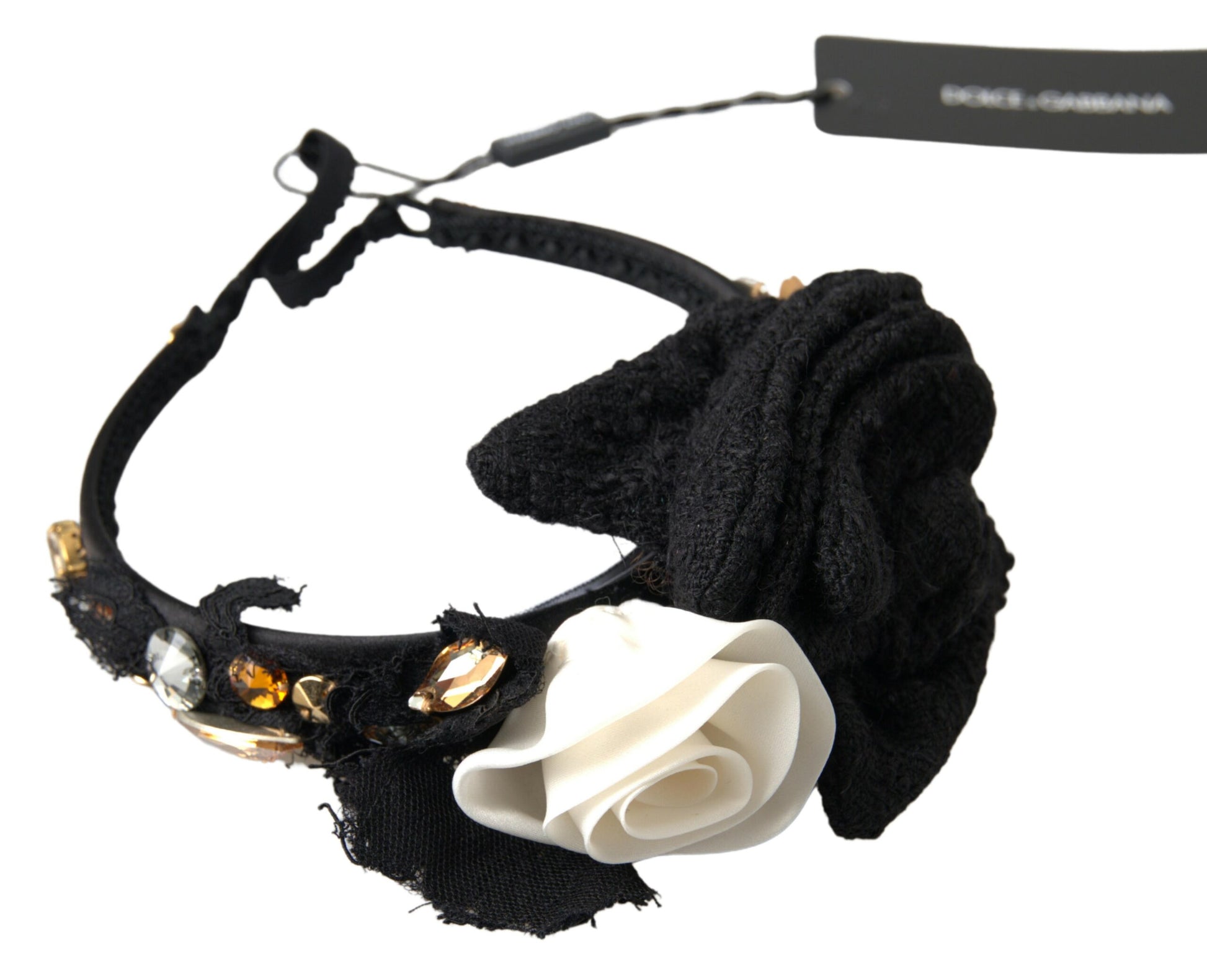Dolce & Gabbana Diadem Headband Tiara White Rose Crystal Hair Gold - ClickThatClicks 