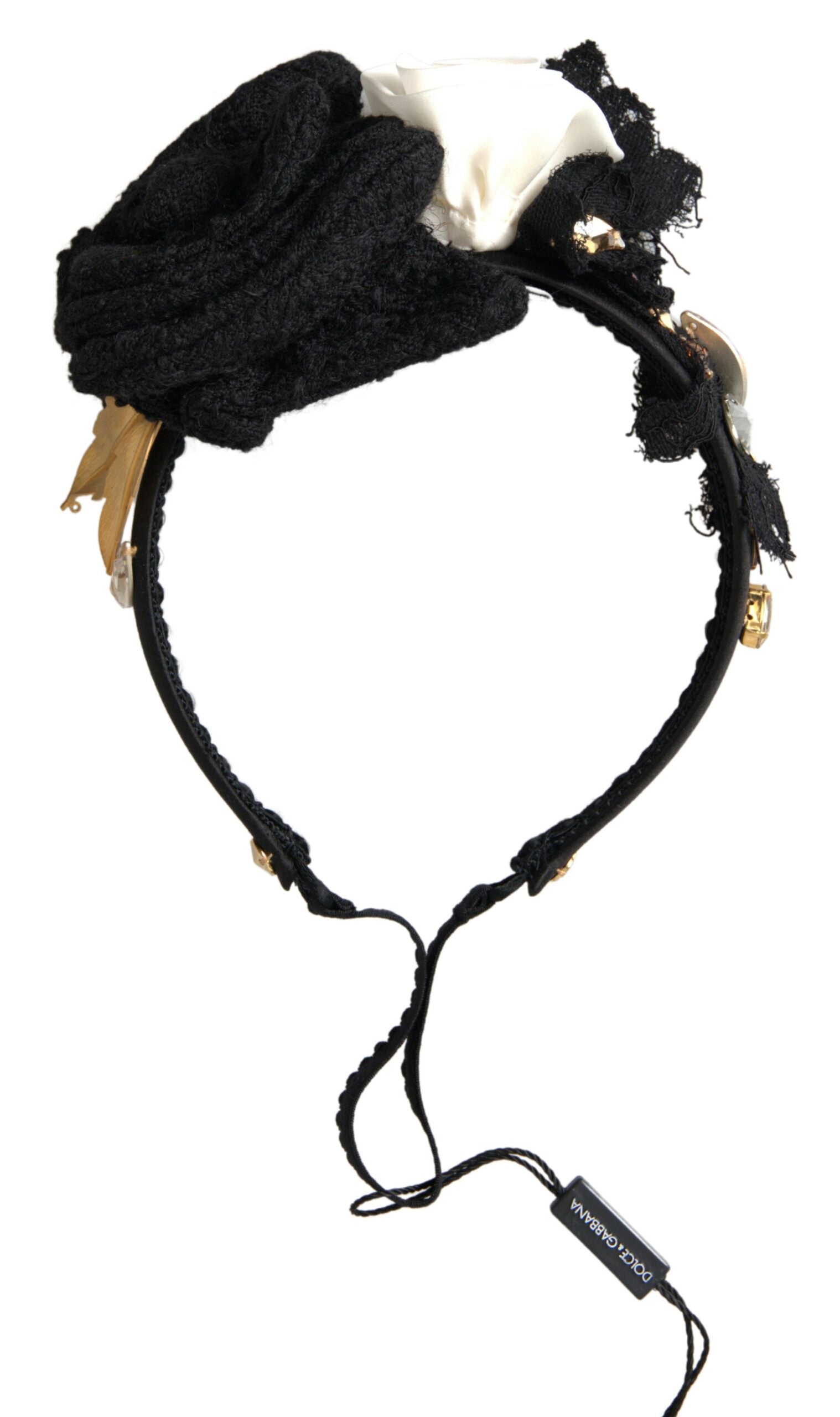 Dolce & Gabbana Diadem Headband Tiara White Rose Crystal Hair Gold - ClickThatClicks 