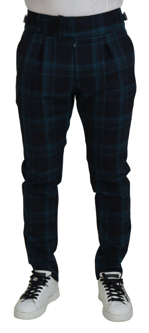 Dolce & Gabbana Blue Purple Plaid Wool Trousers Pants - ClickThatClicks 