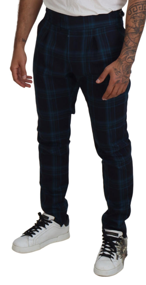 Dolce & Gabbana Blue Purple Plaid Wool Trousers Pants - ClickThatClicks 