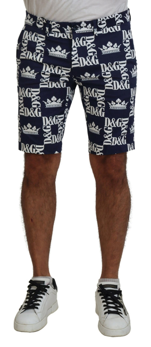 Dolce & Gabbana Blue Logo Print Cotton Chinos Shorts - ClickThatClicks 