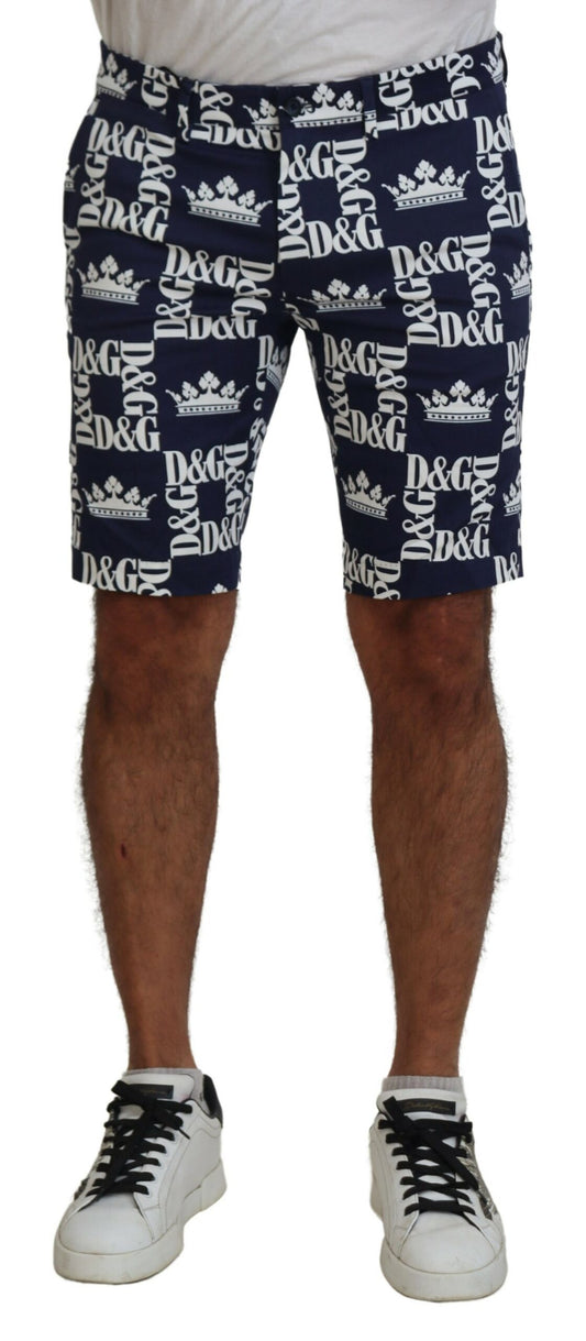 Dolce & Gabbana Blue Logo Print Cotton Chinos Shorts - ClickThatClicks 