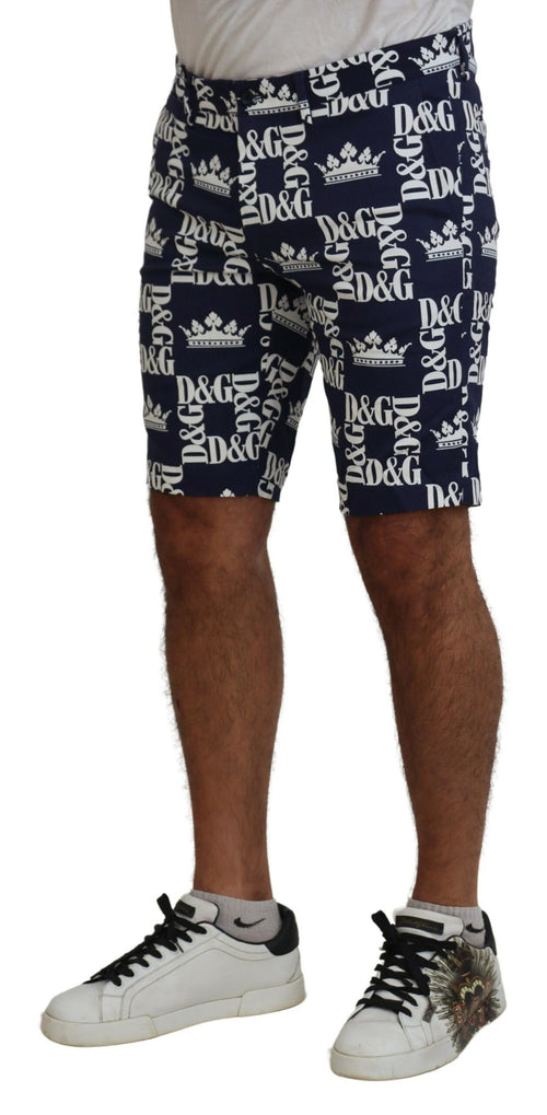 Dolce & Gabbana Blue Logo Print Cotton Chinos Shorts - ClickThatClicks 