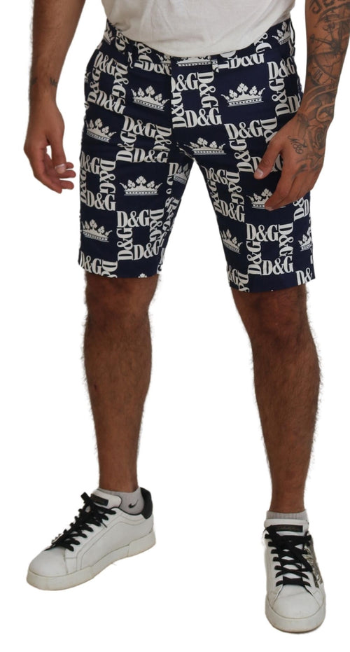 Dolce & Gabbana Blue Logo Print Cotton Chinos Shorts - ClickThatClicks 