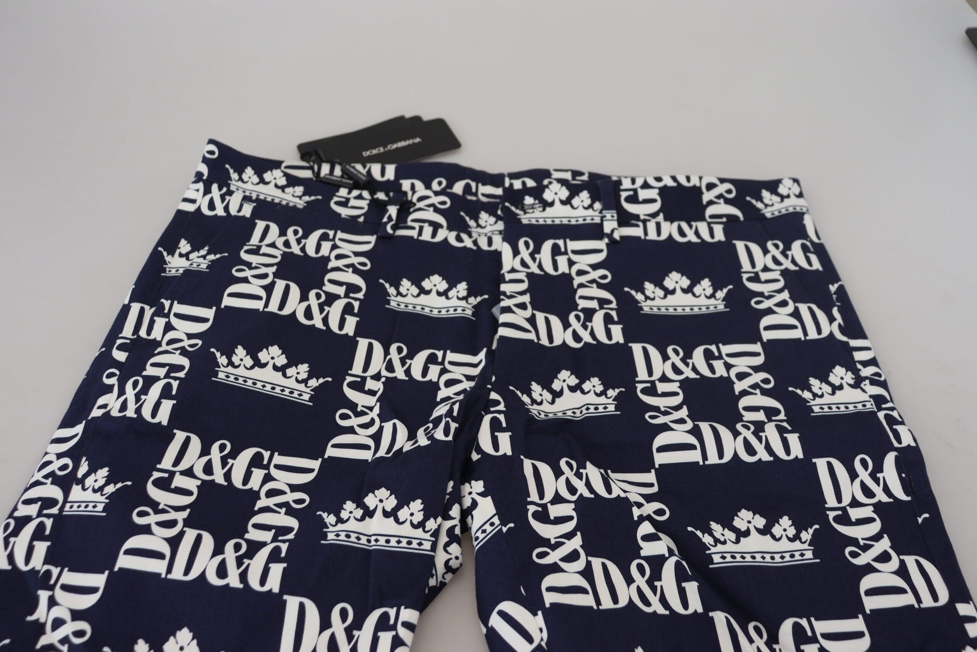 Dolce & Gabbana Blue Logo Print Cotton Chinos Shorts - ClickThatClicks 