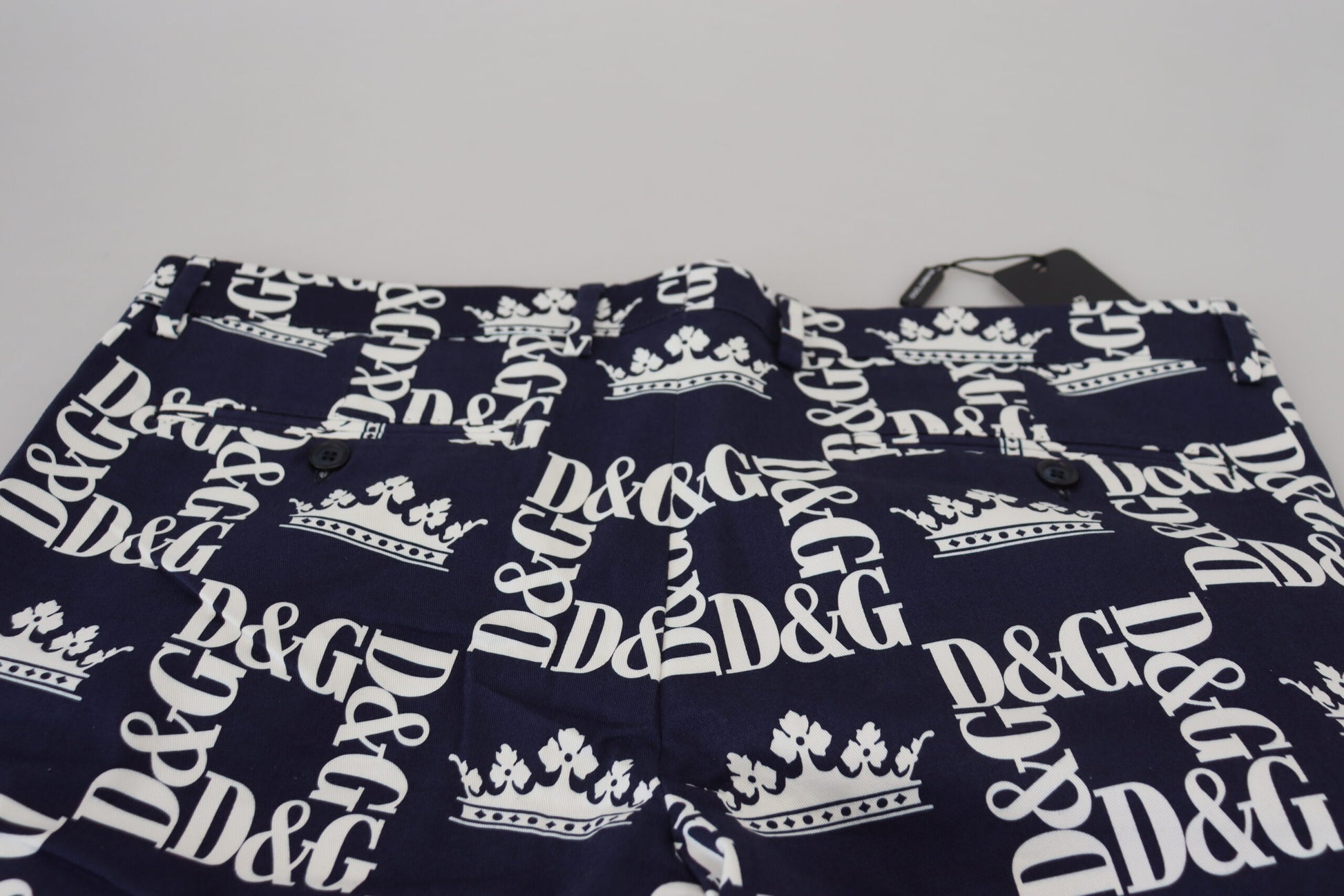 Dolce & Gabbana Blue Logo Print Cotton Chinos Shorts - ClickThatClicks 