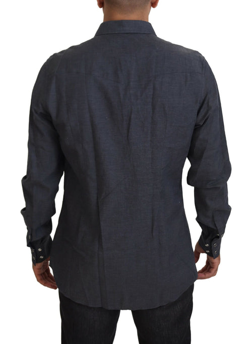 Dolce & Gabbana Blue Cotton Denim Crystal Bee Shirt - ClickThatClicks 