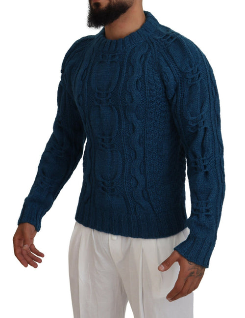 Dolce & Gabbana Blue Knitted Wool Alpaca Pullover Sweater - ClickThatClicks 