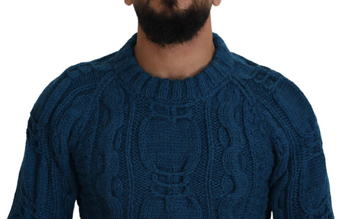 Dolce & Gabbana Blue Knitted Wool Alpaca Pullover Sweater - ClickThatClicks 