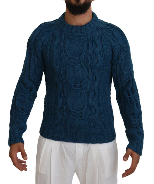 Dolce & Gabbana Blue Knitted Wool Alpaca Pullover Sweater - ClickThatClicks 