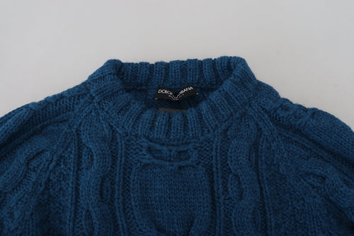 Dolce & Gabbana Blue Knitted Wool Alpaca Pullover Sweater - ClickThatClicks 