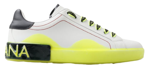 Dolce & Gabbana White Yellow Portofino Leather Sneakers Shoes - ClickThatClicks 
