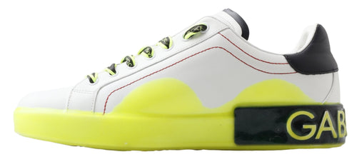 Dolce & Gabbana White Yellow Portofino Leather Sneakers Shoes - ClickThatClicks 
