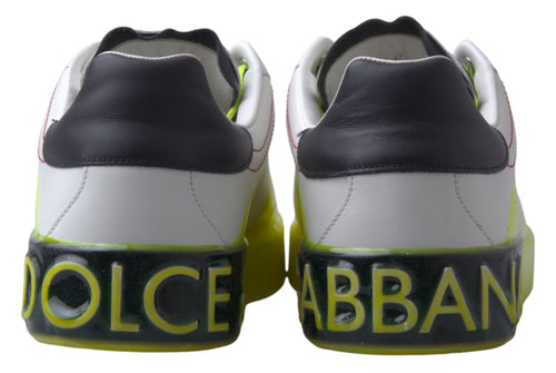 Dolce & Gabbana White Yellow Portofino Leather Sneakers Shoes - ClickThatClicks 