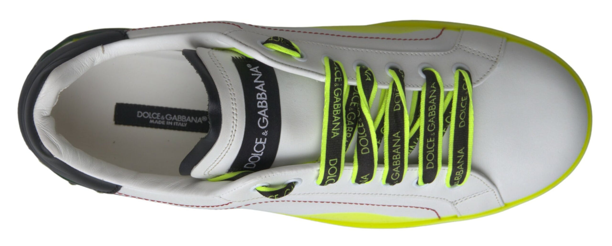 Dolce & Gabbana White Yellow Portofino Leather Sneakers Shoes - ClickThatClicks 