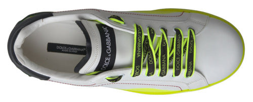 Dolce & Gabbana White Yellow Portofino Leather Sneakers Shoes - ClickThatClicks 